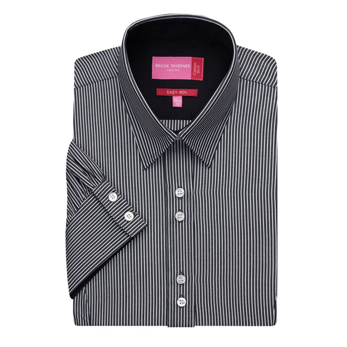 Short Sleeve Ladies Blouse - B/W Stripe Thumbnail